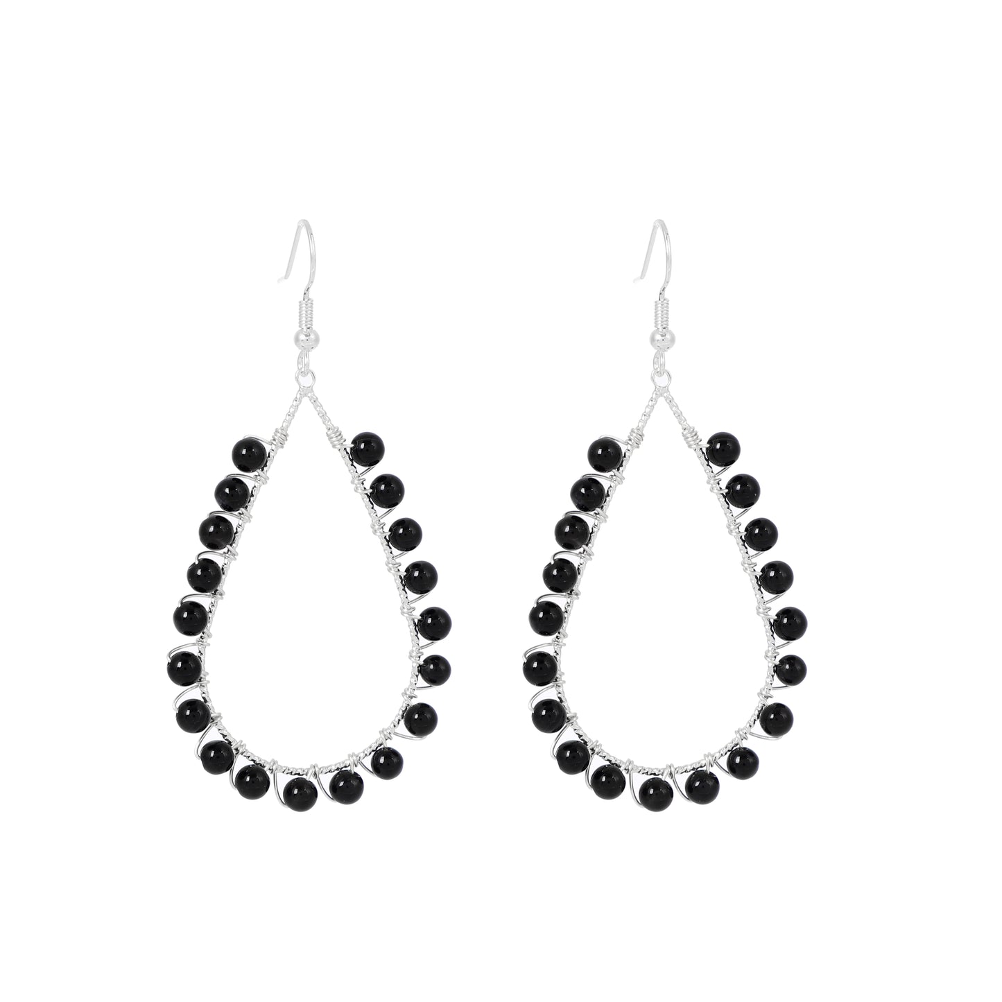 Teardrop Earrings Natural Gemstone Beaded Brass Wire Handmade | Protection & Harmony | Wholesale Bulk Pricing