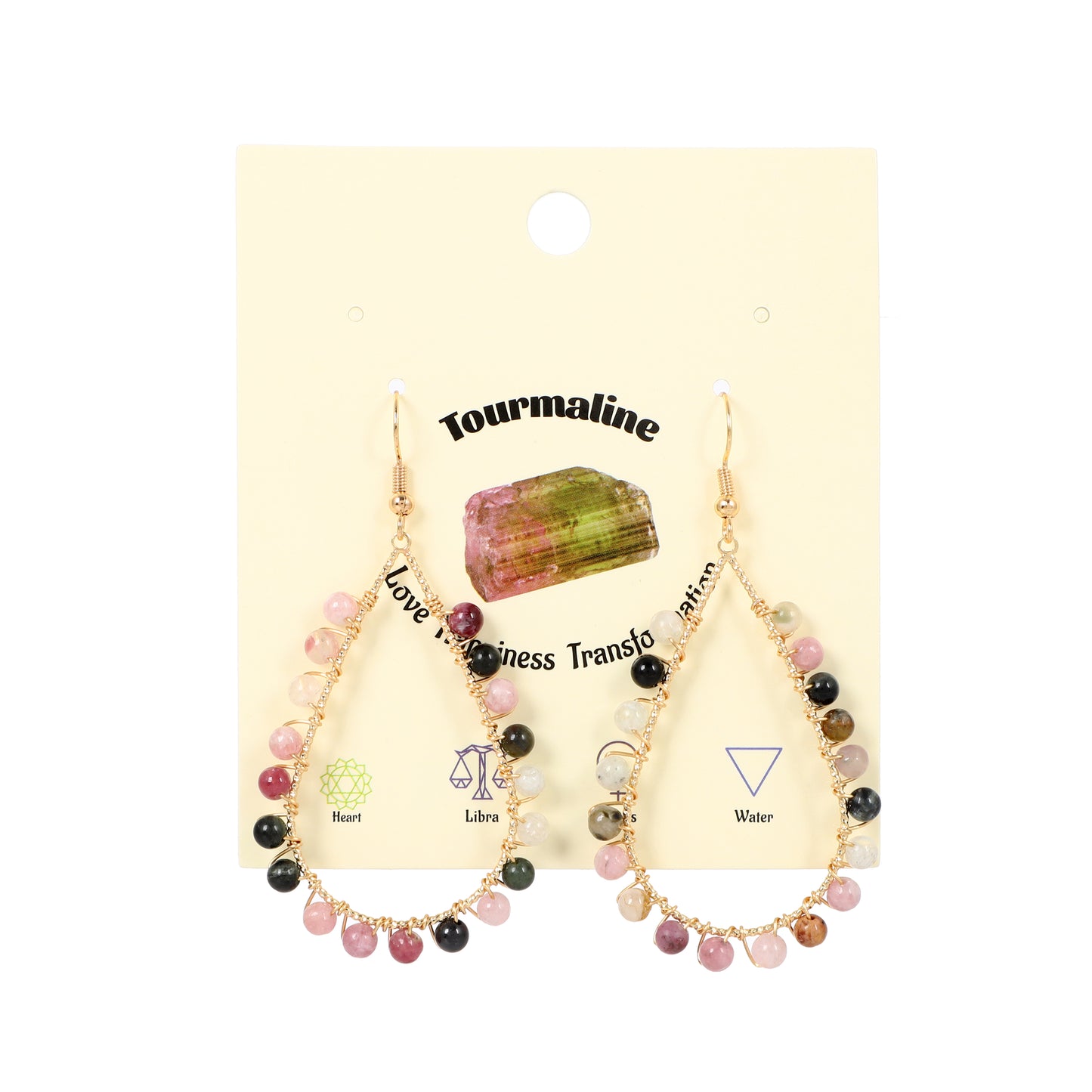 Teardrop Earrings Natural Gemstone Beaded Brass Wire Handmade | Protection & Harmony | Wholesale Bulk Pricing