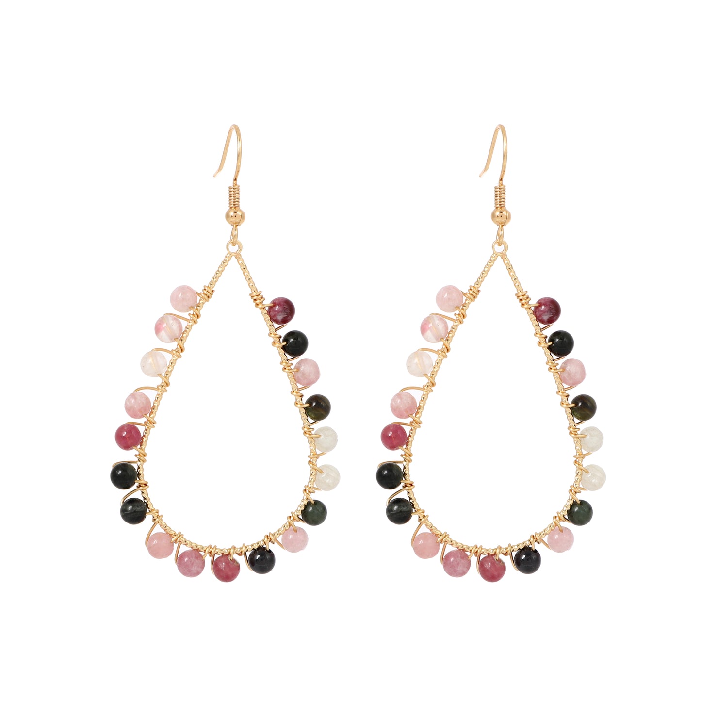 Teardrop Earrings Natural Gemstone Beaded Brass Wire Handmade | Protection & Harmony | Wholesale Bulk Pricing