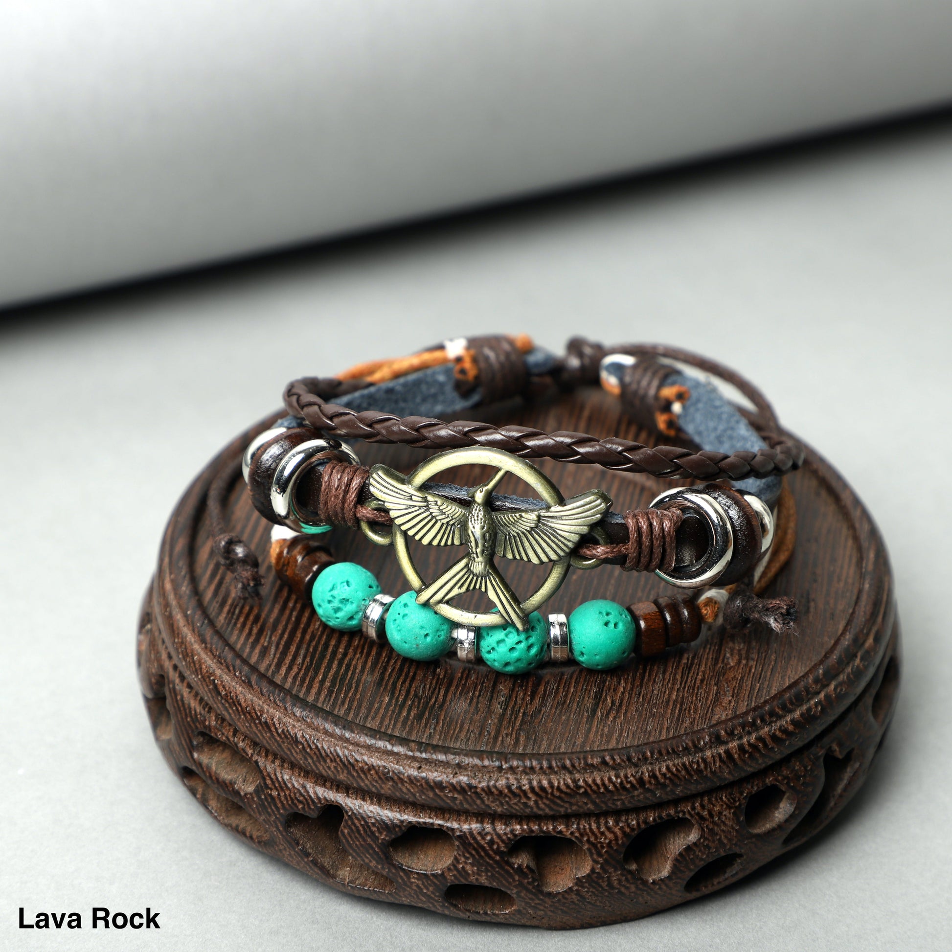 " Eagle" Leather Bracelets  (8mm Lava Rock  beads) ROLA DIRECT BUY