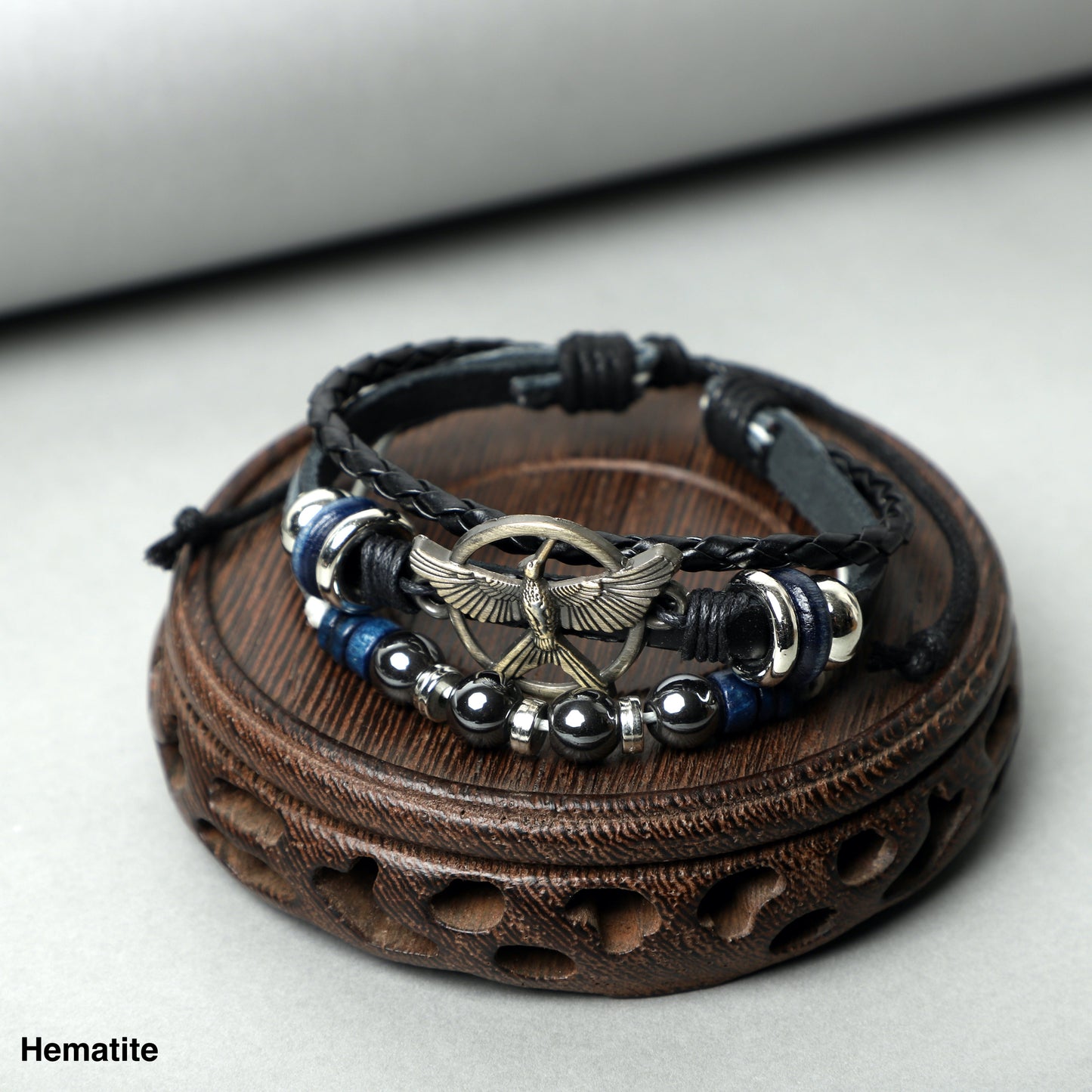 " Eagle" Leather Bracelets  (8mm Lava Rock  beads) ROLA DIRECT BUY