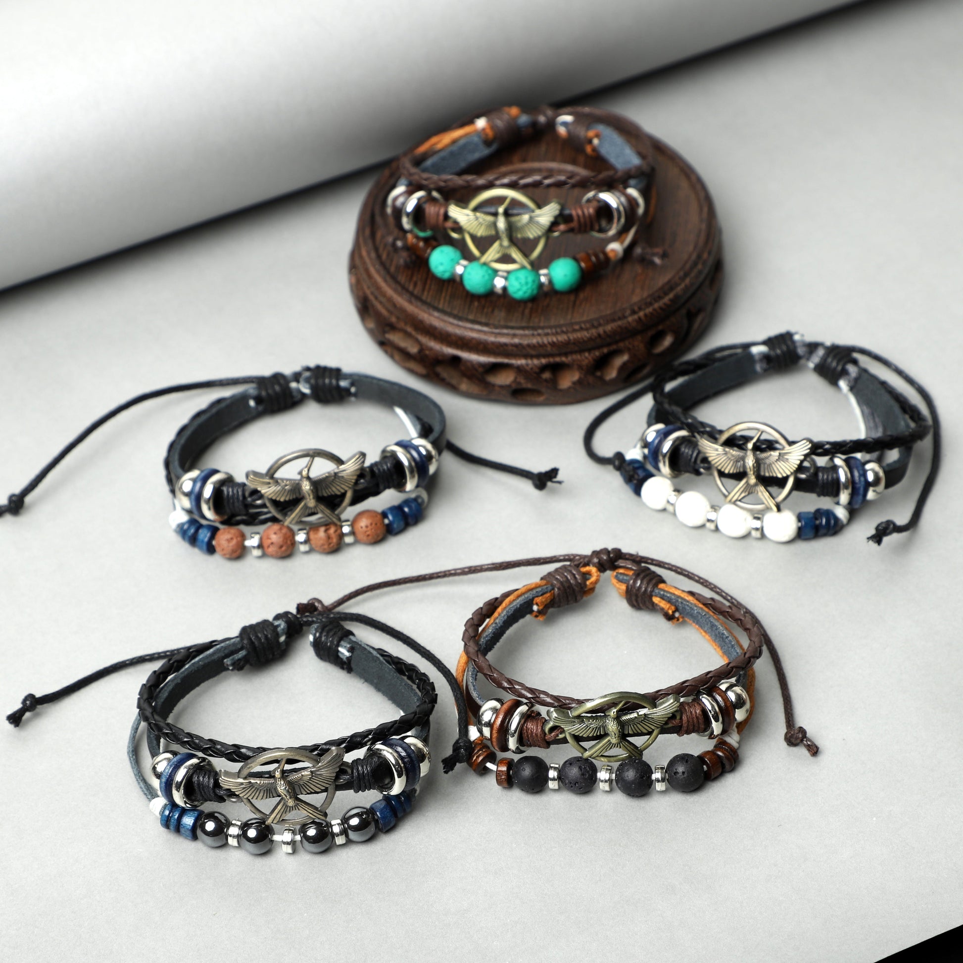 " Eagle" Leather Bracelets  (8mm Lava Rock  beads) ROLA DIRECT BUY