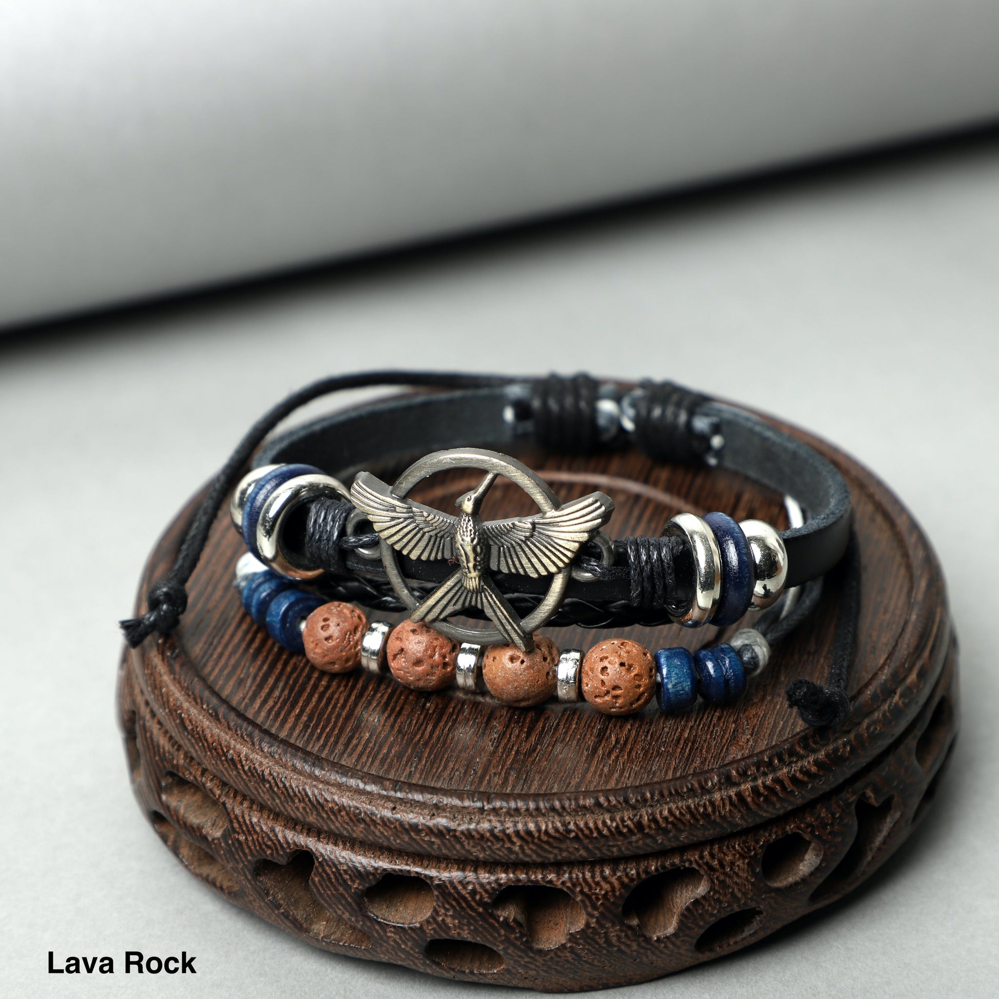 " Eagle" Leather Bracelets  (8mm Lava Rock  beads) ROLA DIRECT BUY