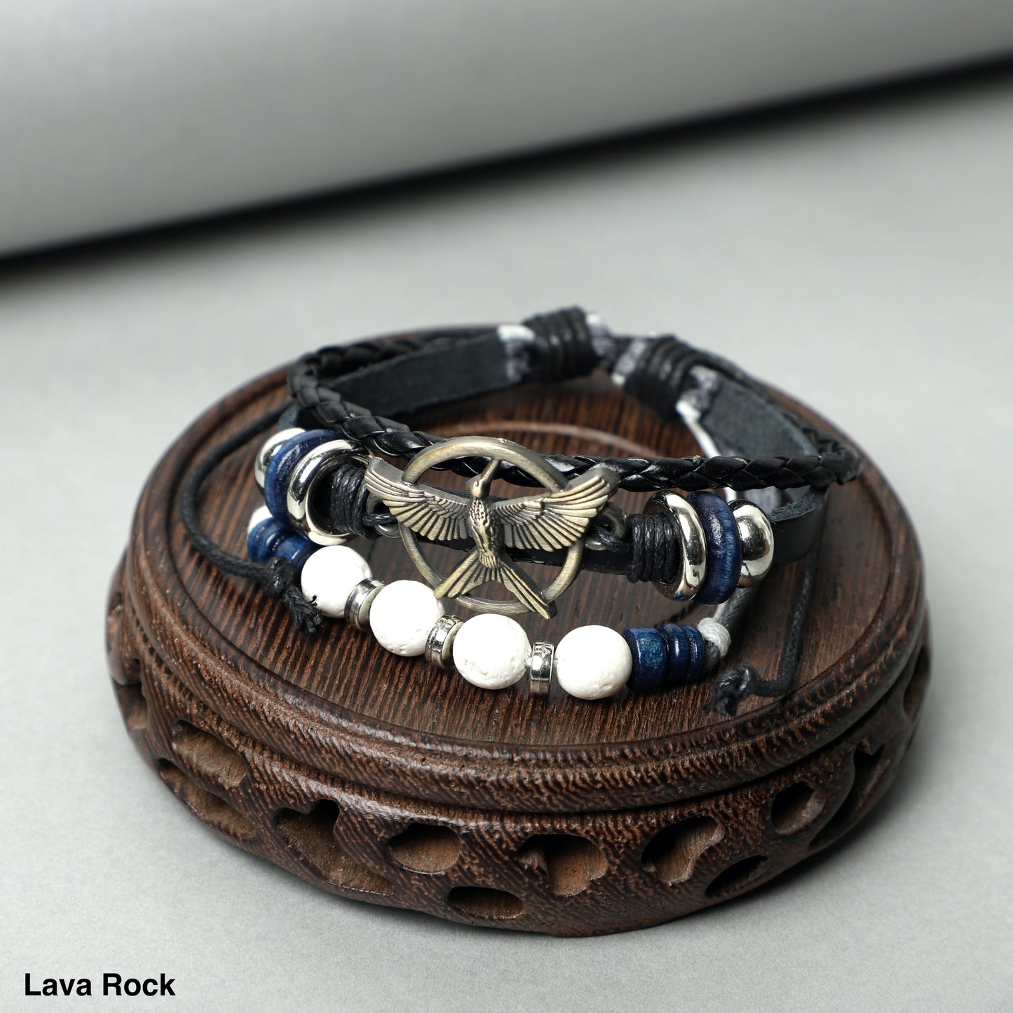 " Eagle" Leather Bracelets  (8mm Lava Rock  beads) ROLA DIRECT BUY