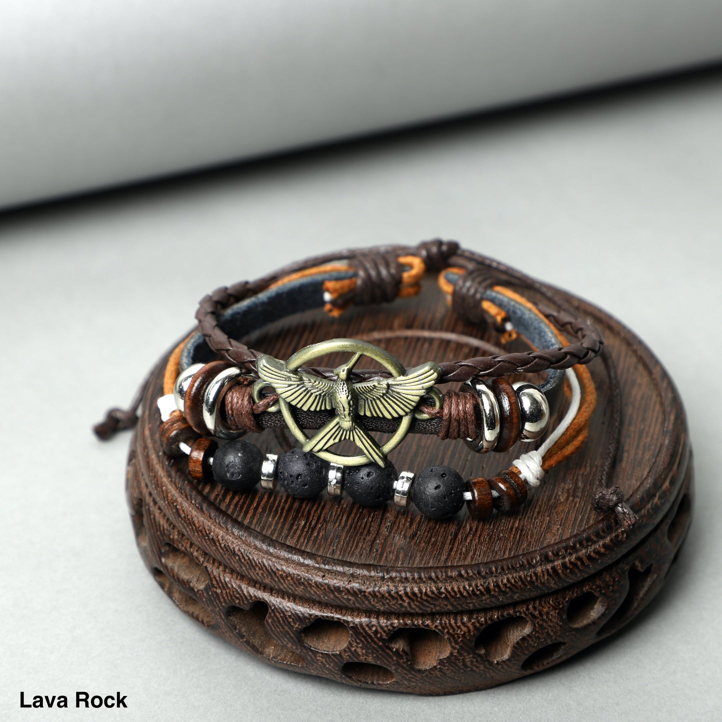 " Eagle" Leather Bracelets  (8mm Lava Rock  beads) ROLA DIRECT BUY