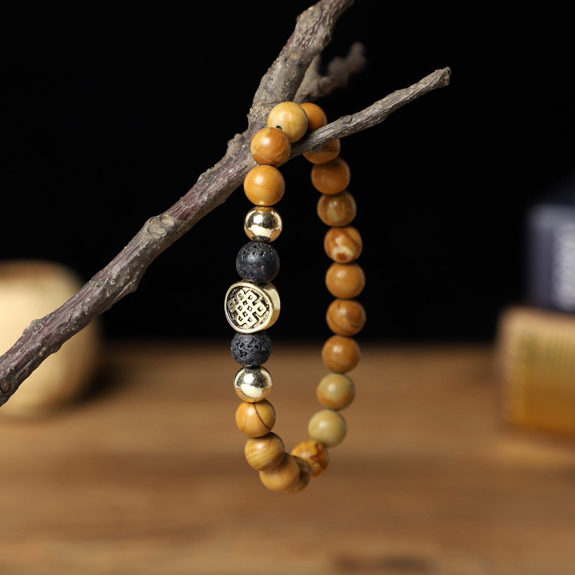 "Endless Knot" Bracelets (8mm Gemstone, Lava , Wooden beads) ROLA DIRECT BUY