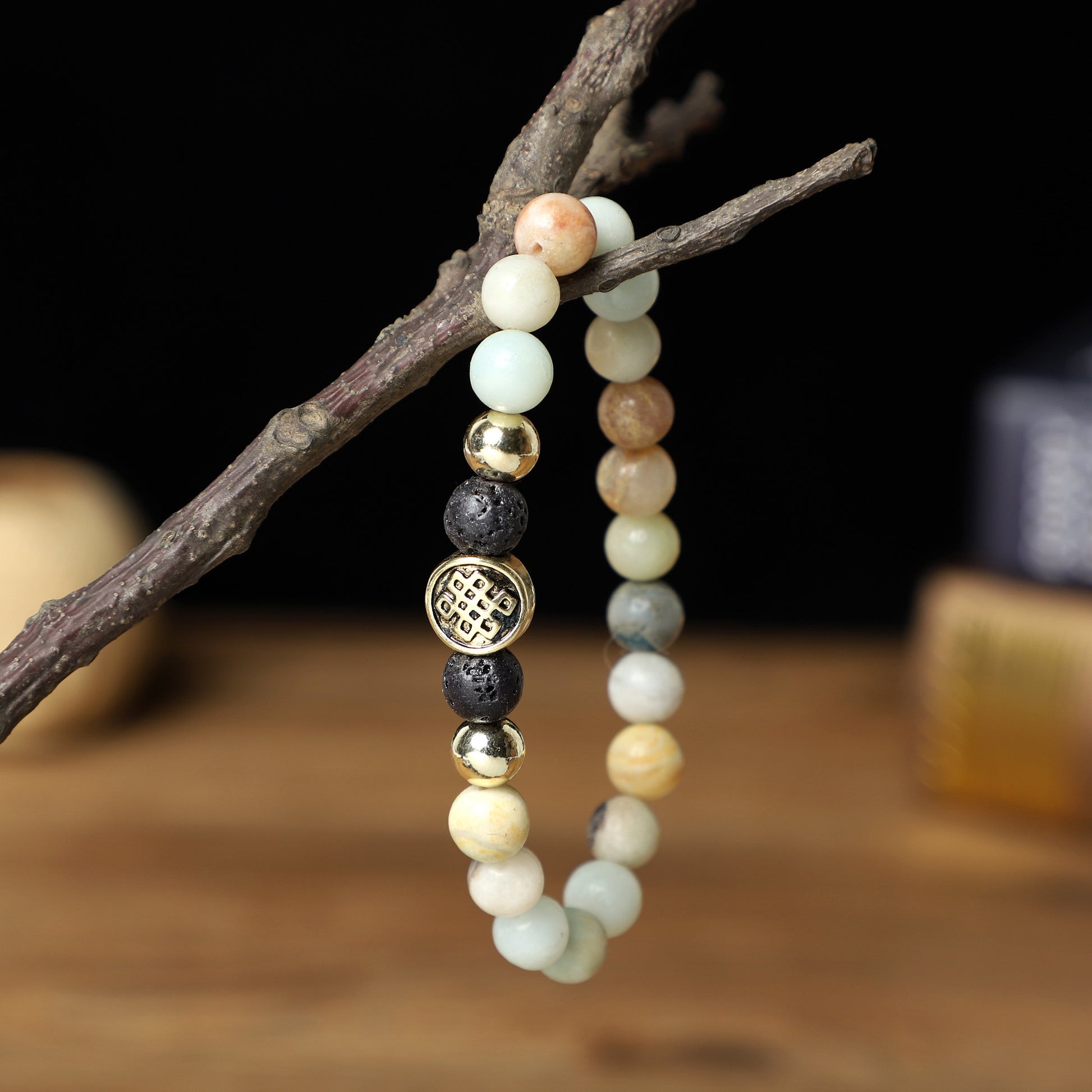 "Endless Knot" Bracelets (8mm Gemstone, Lava , Wooden beads) ROLA DIRECT BUY