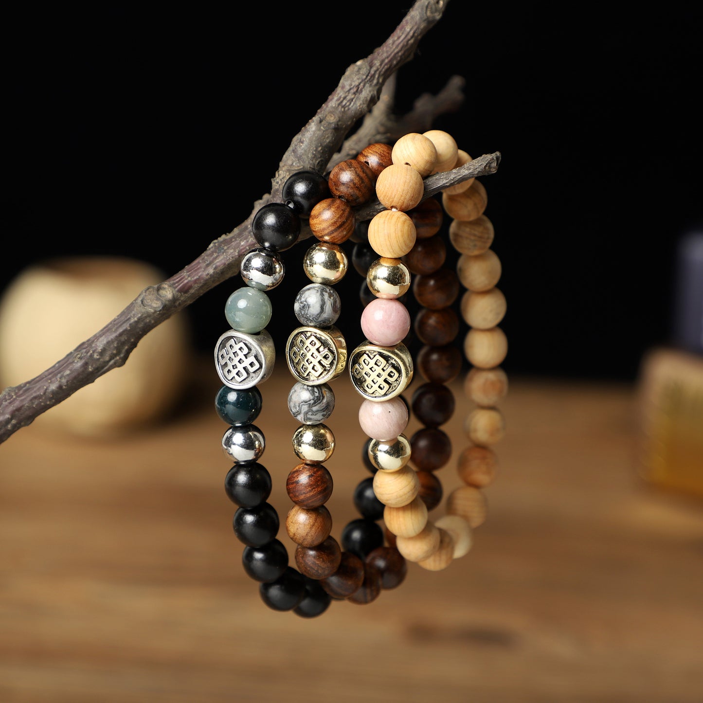 "Endless Knot" Bracelets (8mm Gemstone, Lava , Wooden beads) ROLA DIRECT BUY