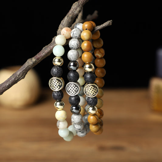 "Endless Knot" Bracelets (8mm Gemstone, Lava , Wooden beads) ROLA DIRECT BUY