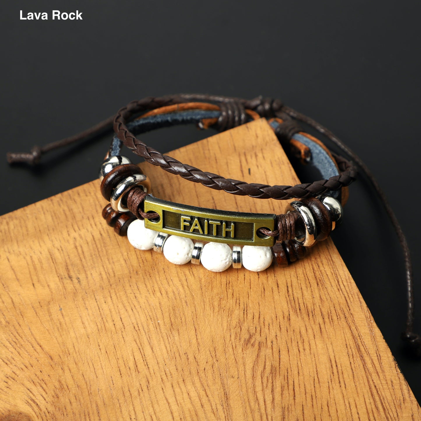 "FAITH" Leather Bracelets  (8mm Lava Rock beads) ROLA DIRECT BUY