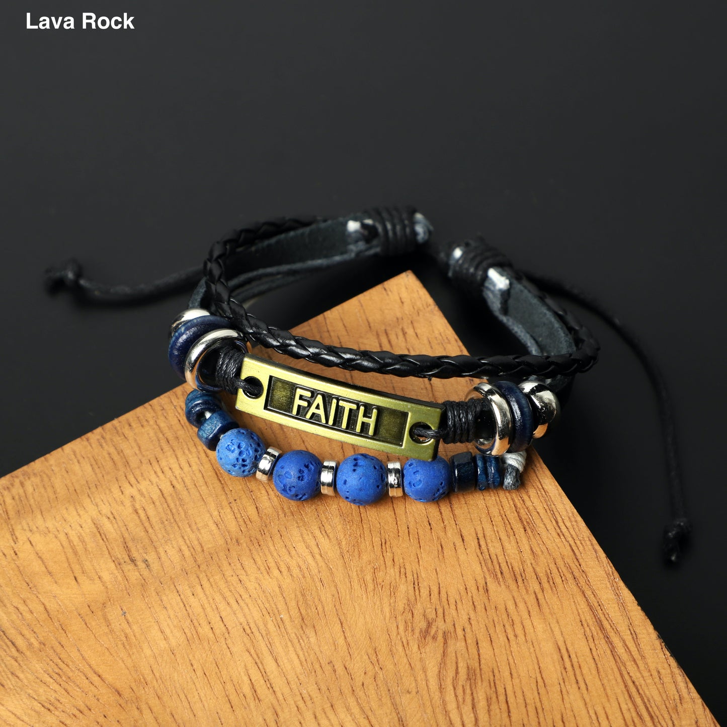 "FAITH" Leather Bracelets  (8mm Lava Rock beads) ROLA DIRECT BUY