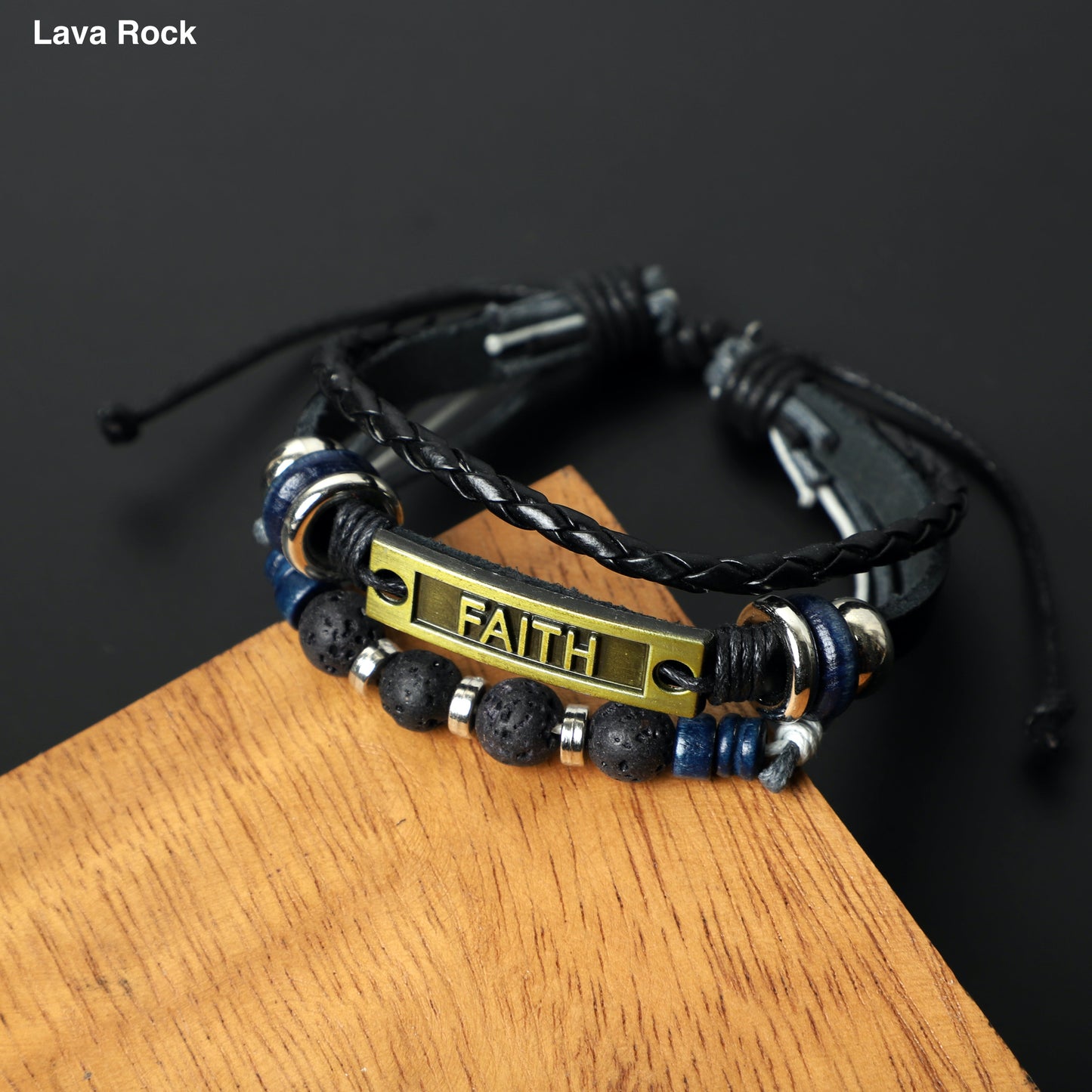 "FAITH" Leather Bracelets  (8mm Lava Rock beads) ROLA DIRECT BUY