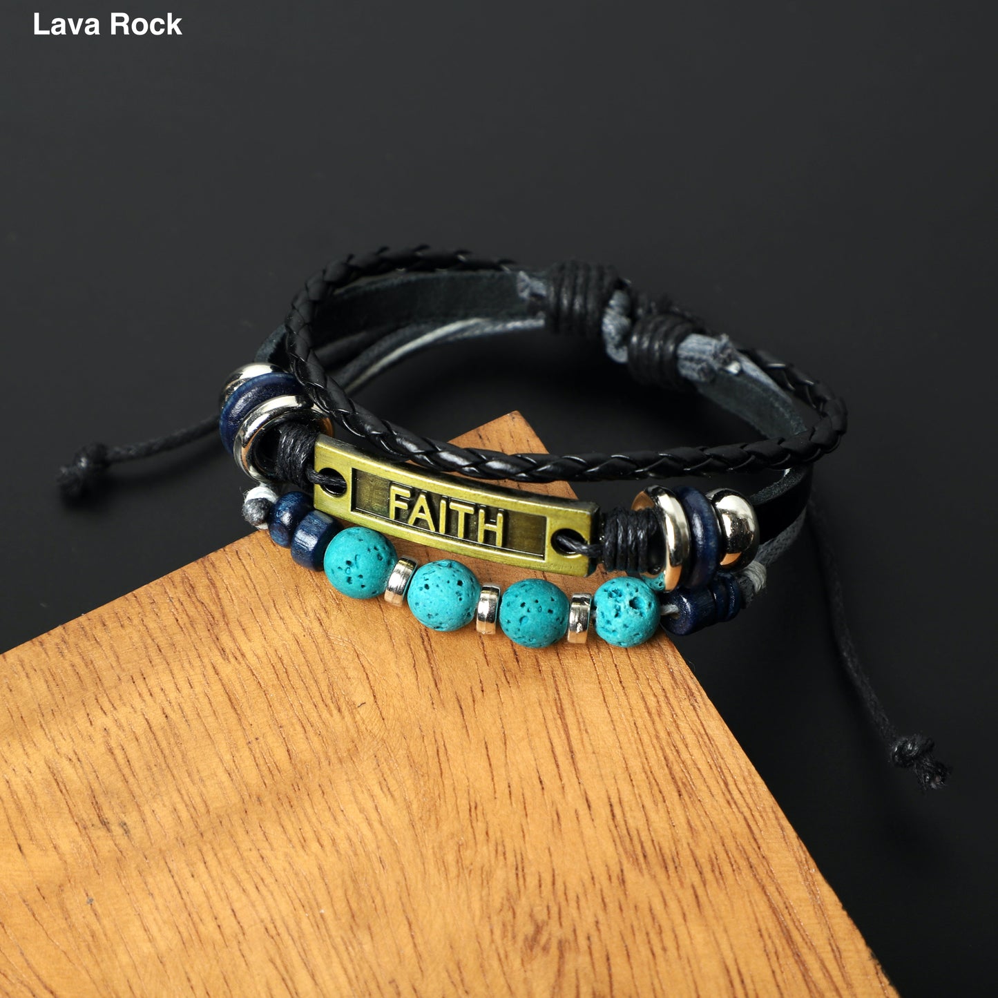 "FAITH" Leather Bracelets  (8mm Lava Rock beads) ROLA DIRECT BUY