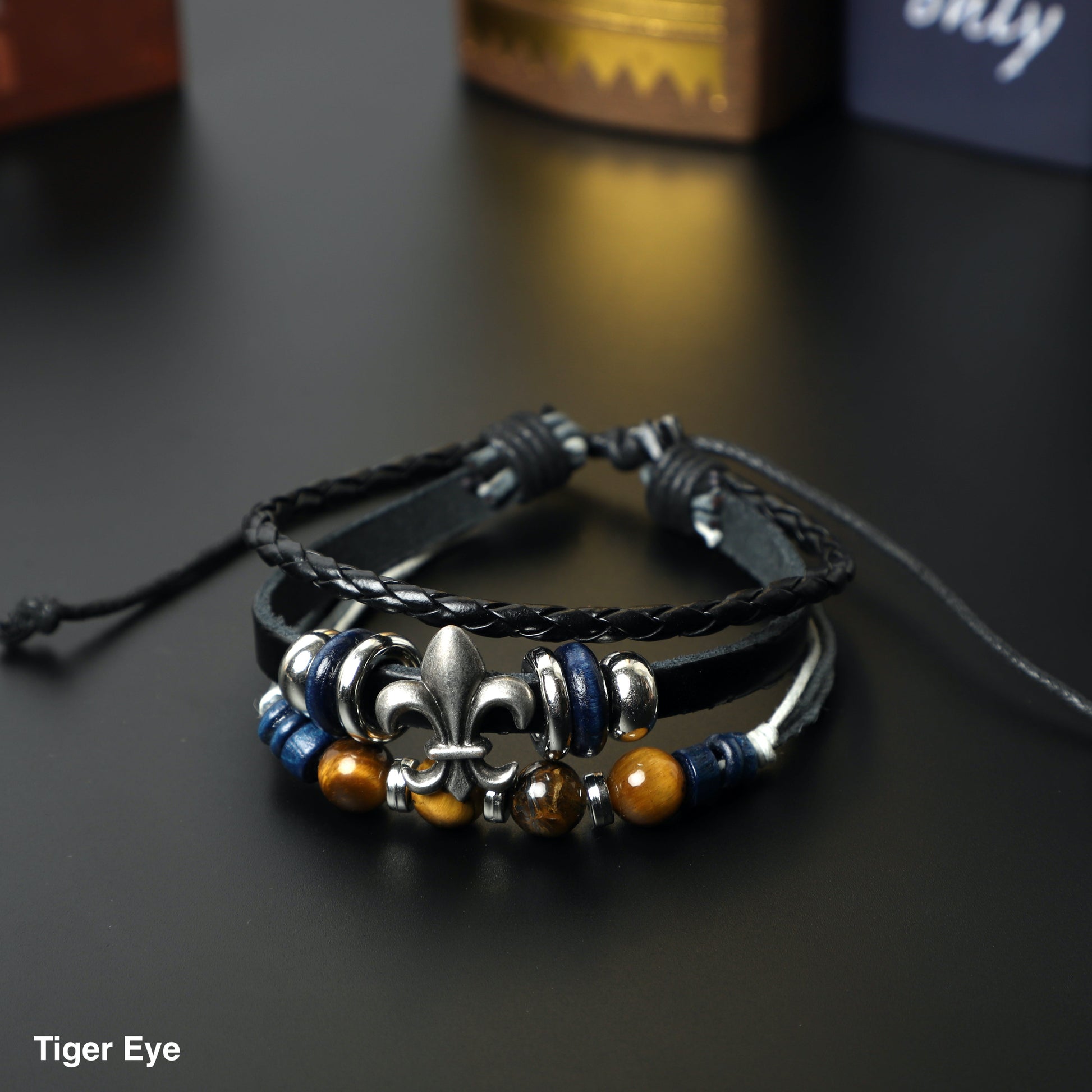 "Fleur De Lis" Leather Bracelets  (8mm Lava Rock  beads) ROLA DIRECT BUY