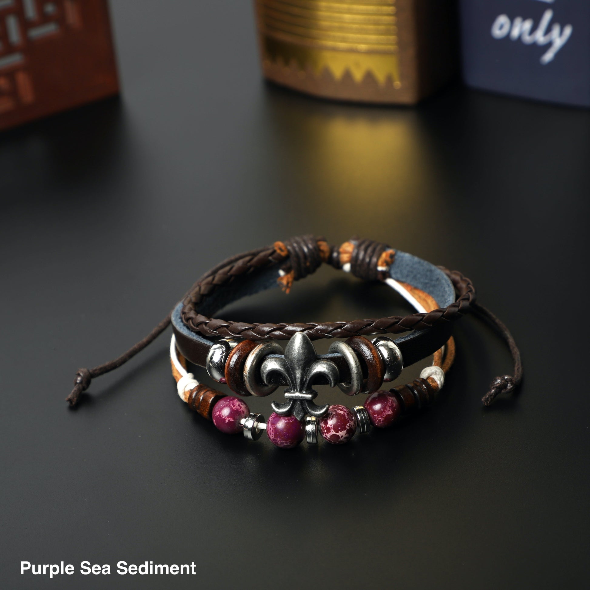 "Fleur De Lis" Leather Bracelets  (8mm Lava Rock  beads) ROLA DIRECT BUY