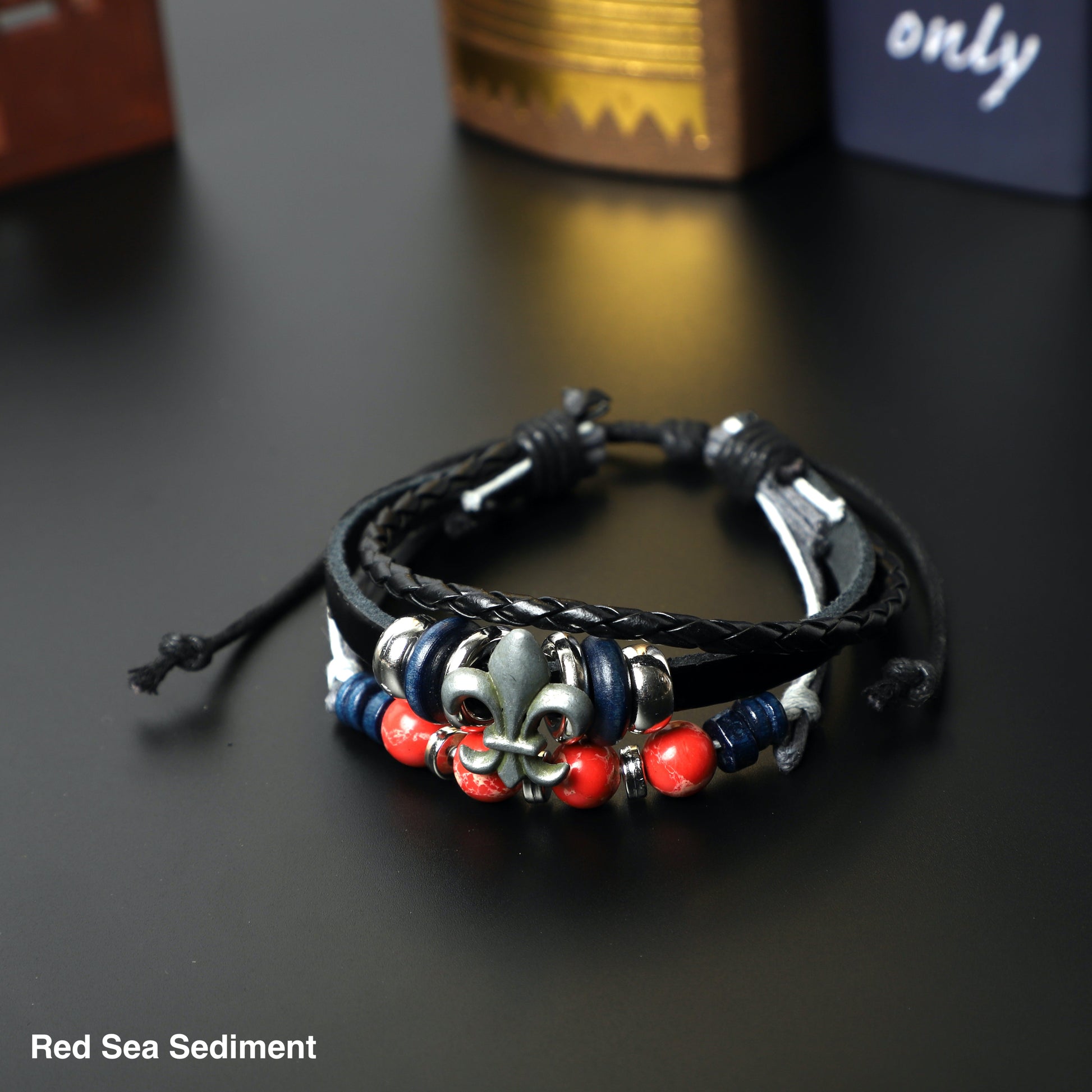 "Fleur De Lis" Leather Bracelets  (8mm Lava Rock  beads) ROLA DIRECT BUY