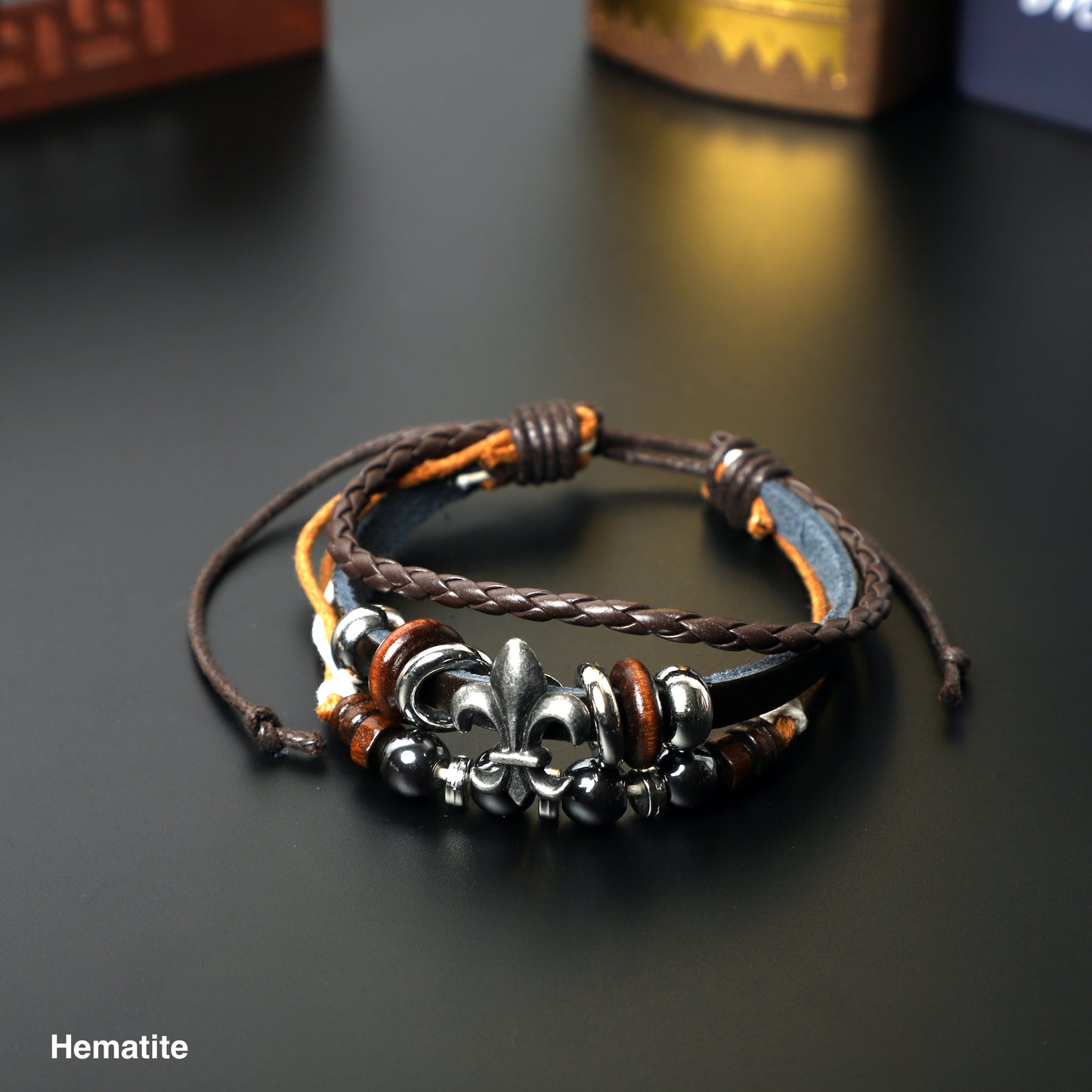 "Fleur De Lis" Leather Bracelets  (8mm Lava Rock  beads) ROLA DIRECT BUY