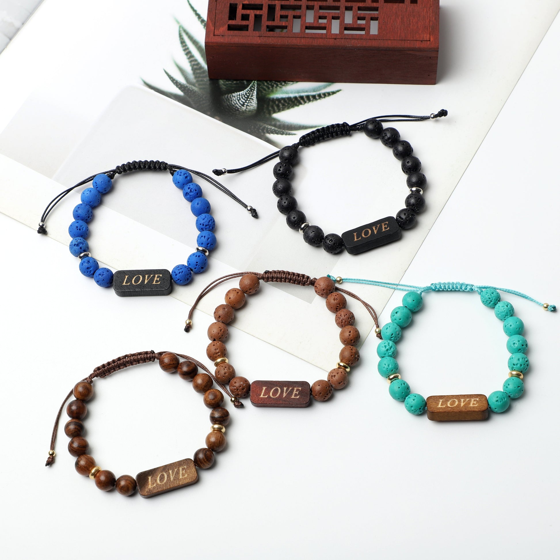 "LOVE" Bracelets  (8mm Lava Rock, Wooden, gemstone beads) ROLA DIRECT BUY