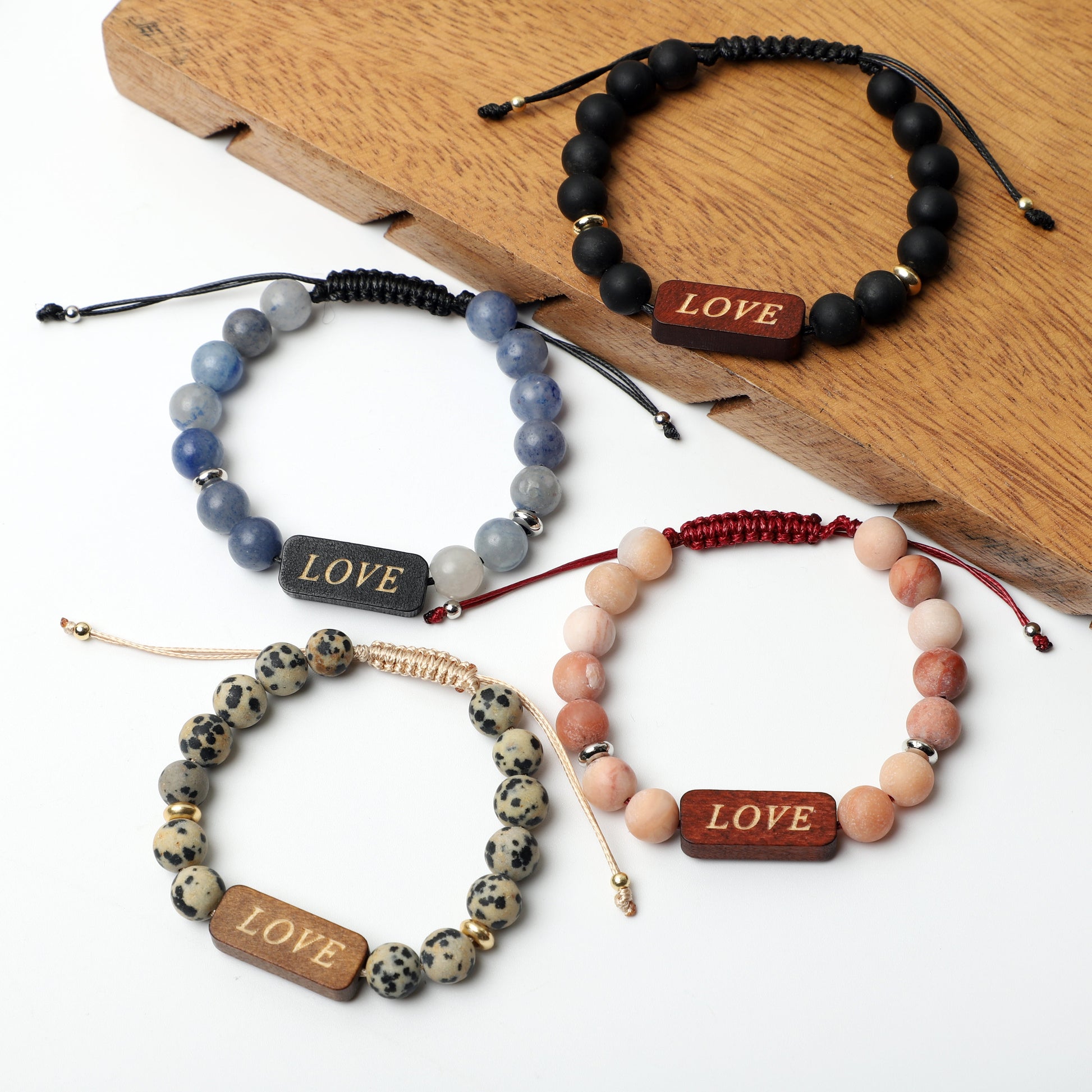 "LOVE" Bracelets  (8mm Lava Rock, Wooden, gemstone beads) ROLA DIRECT BUY