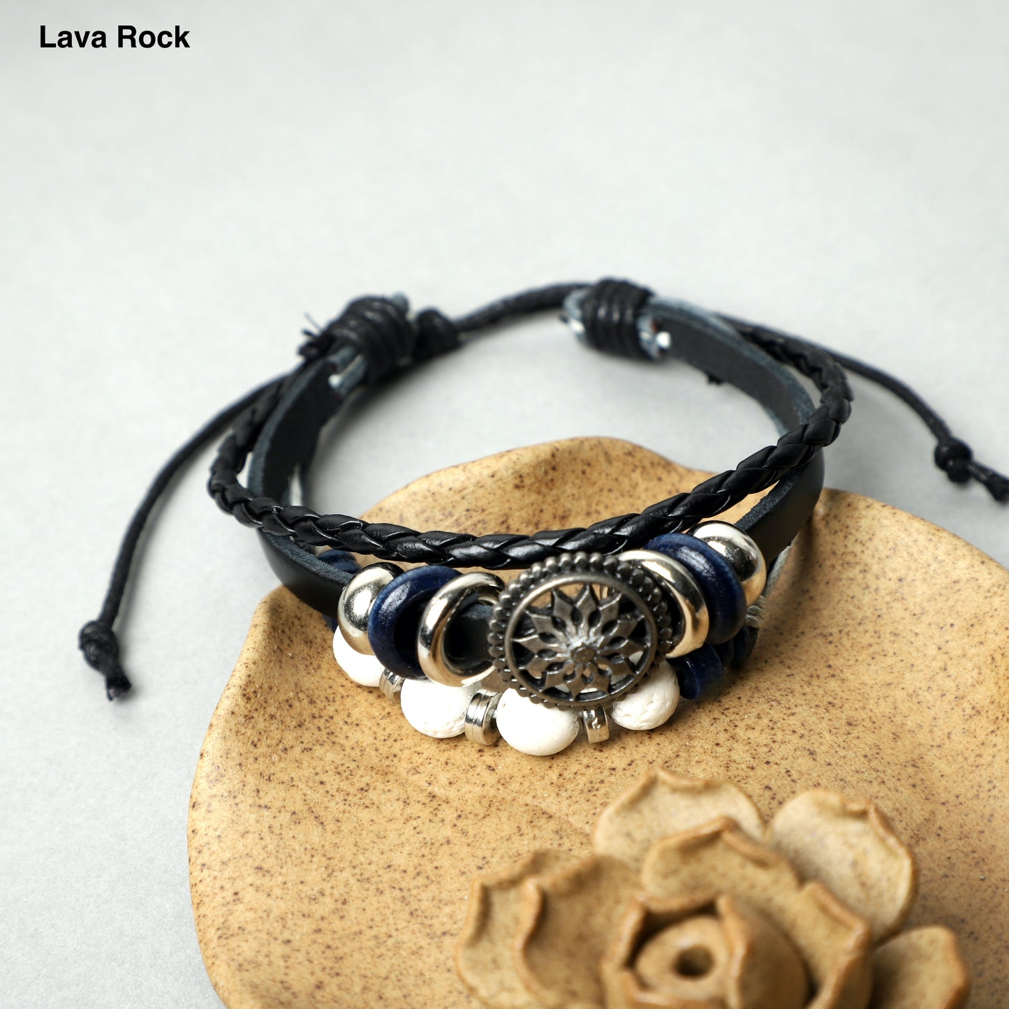 Leather Bracelets  (8mm Lava Rock , gemstone beads) ROLA DIRECT BUY