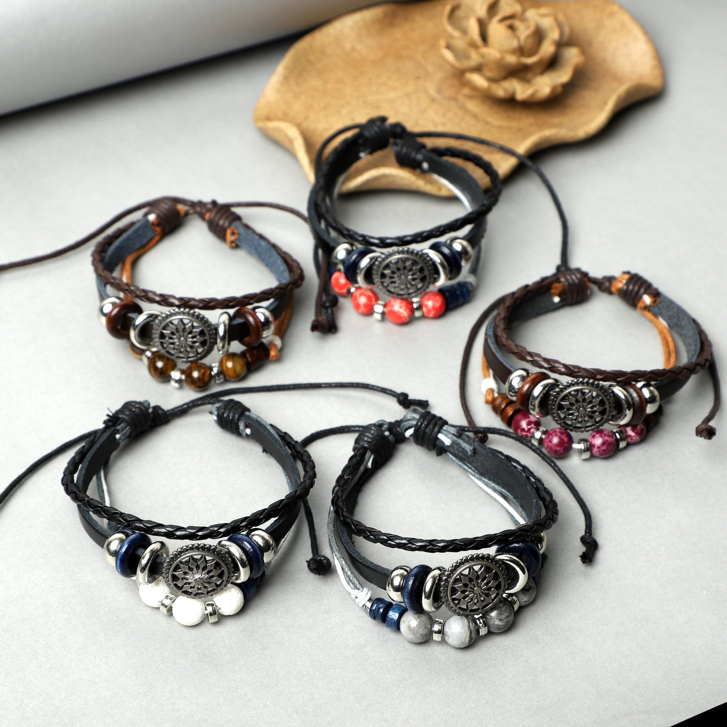 Leather Bracelets  (8mm Lava Rock , gemstone beads) ROLA DIRECT BUY