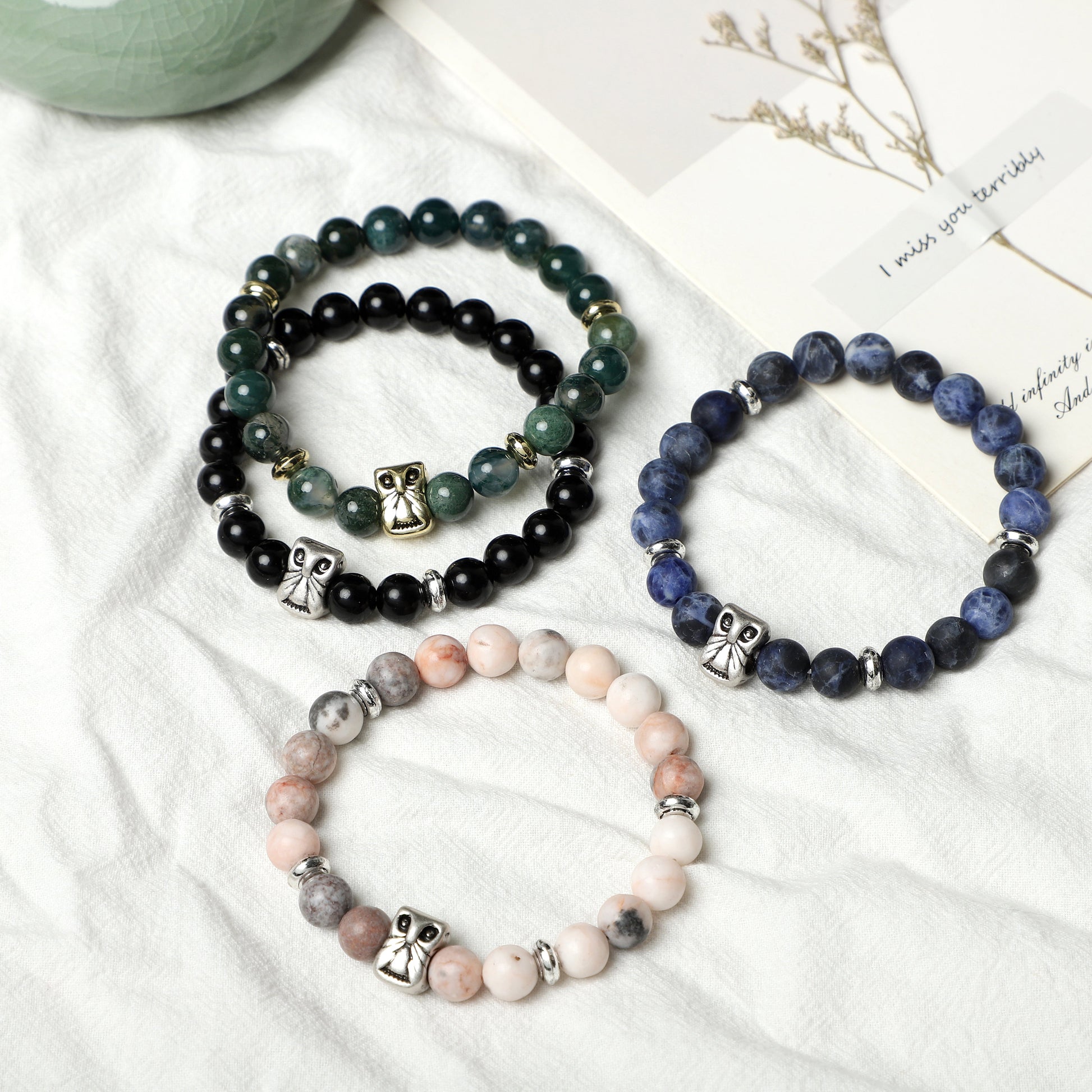 OWL Bracelets (8mm Gemstone beads ) ROLA DIRECT BUY