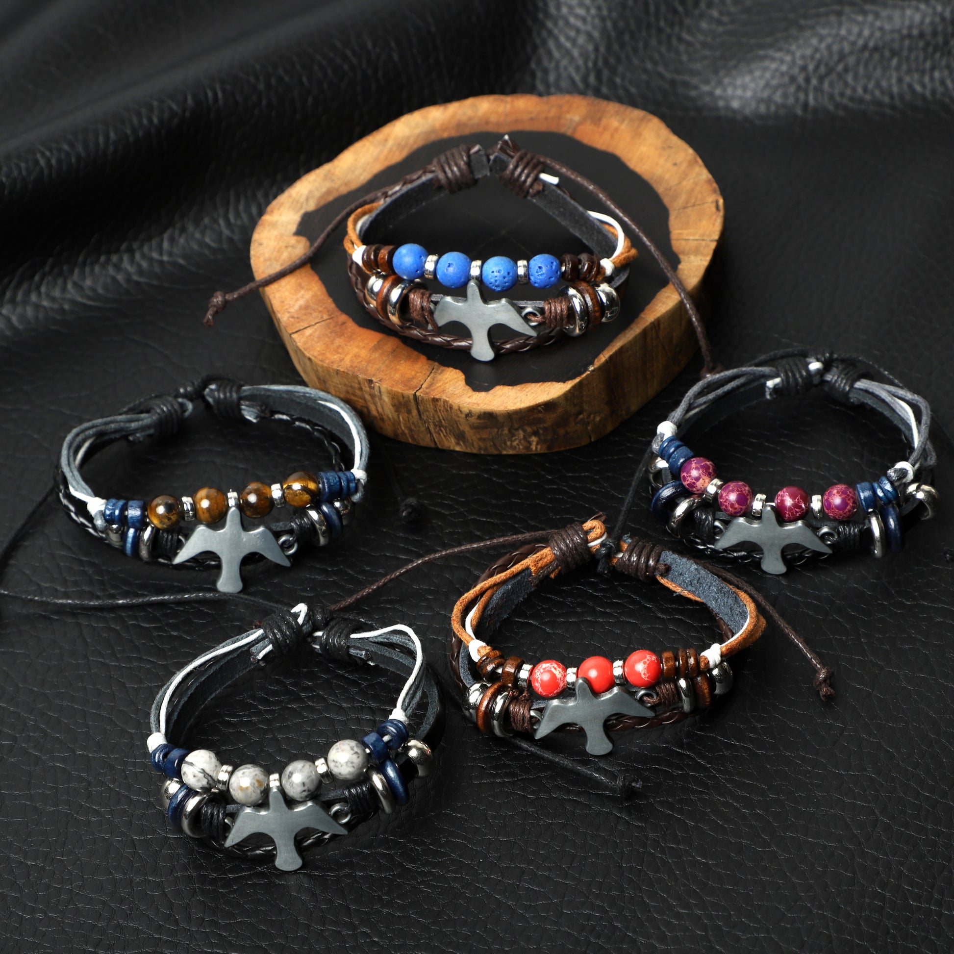 "Peace Dove"Leather Bracelets  (8mm Lava Rock  beads) ROLA DIRECT BUY