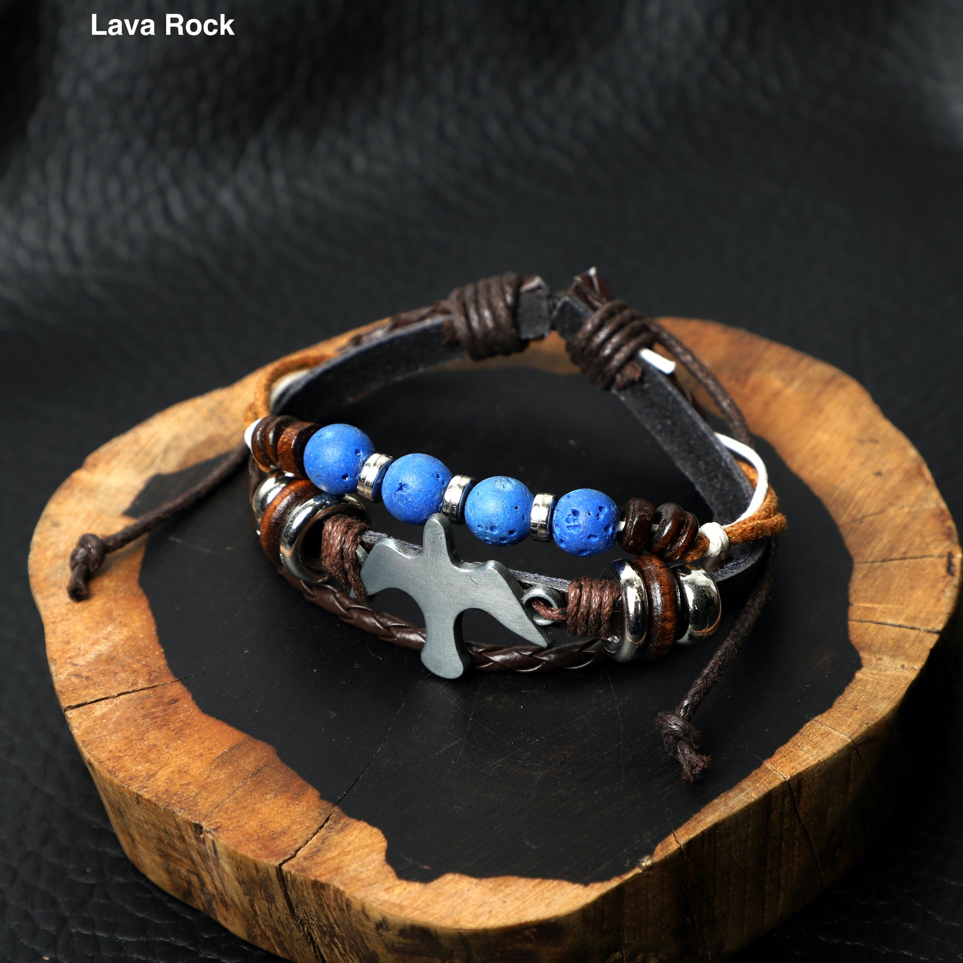 "Peace Dove"Leather Bracelets  (8mm Lava Rock  beads) ROLA DIRECT BUY