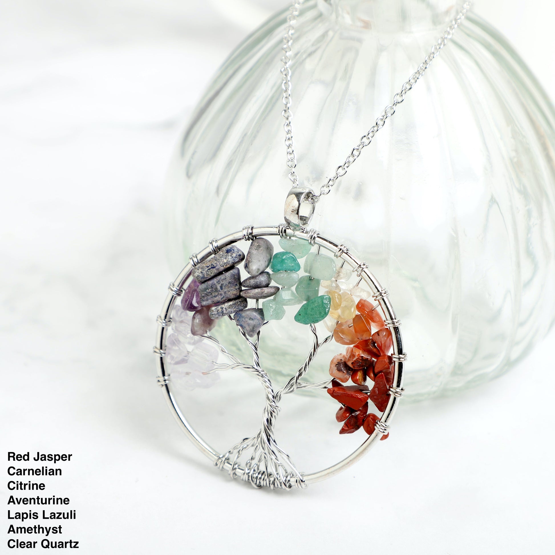 Seven Chakras Tree of life Chips Stone Necklace ROLA DIRECT BUY