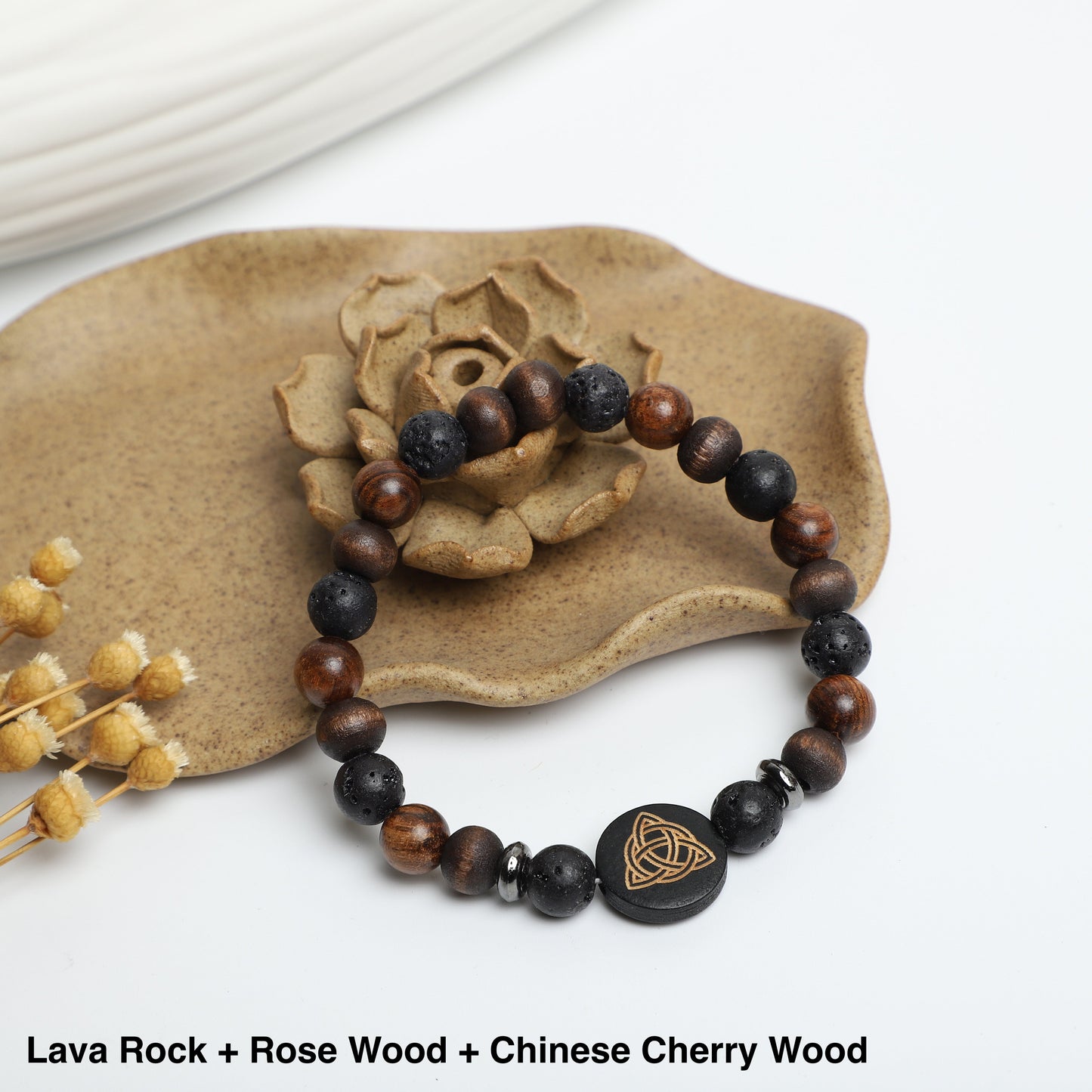 "TRIQUETRA" Symbol Bracelets ( Wooden ,Lava Rock beads) ROLA DIRECT BUY