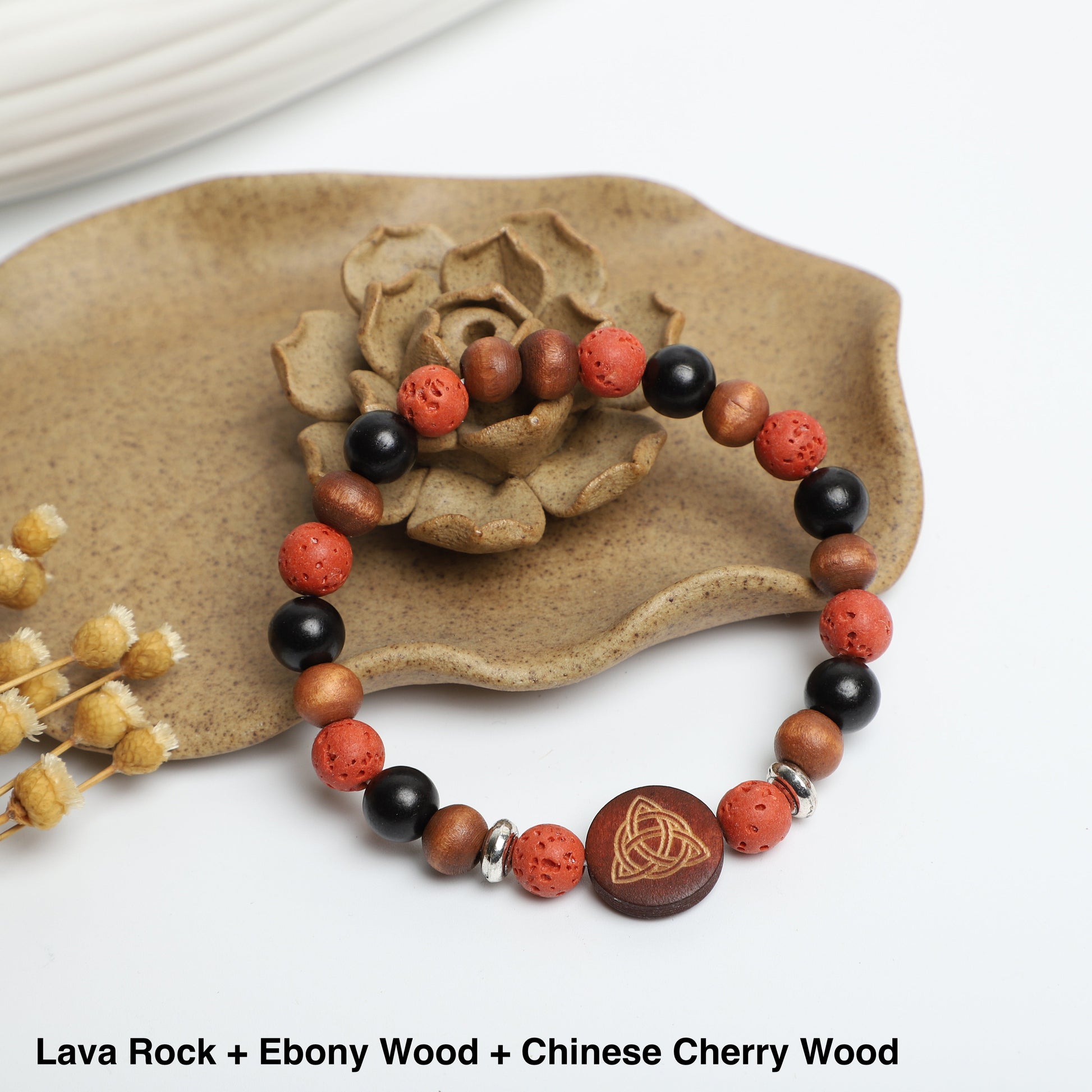 "TRIQUETRA" Symbol Bracelets ( Wooden ,Lava Rock beads) ROLA DIRECT BUY