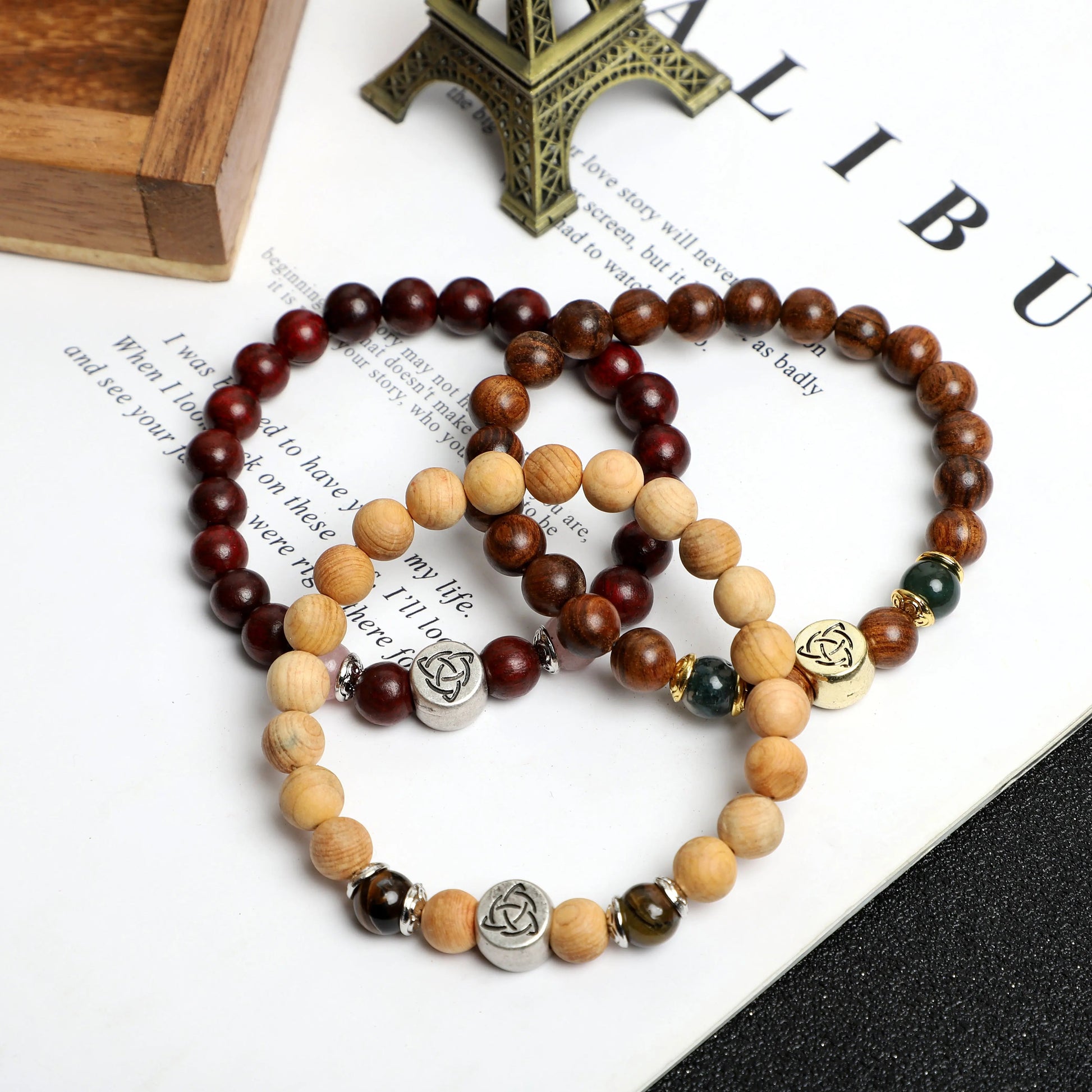 "Triquetra "symbol Bracelets (Wood, Lava Rock beads) ROLA DIRECT BUY