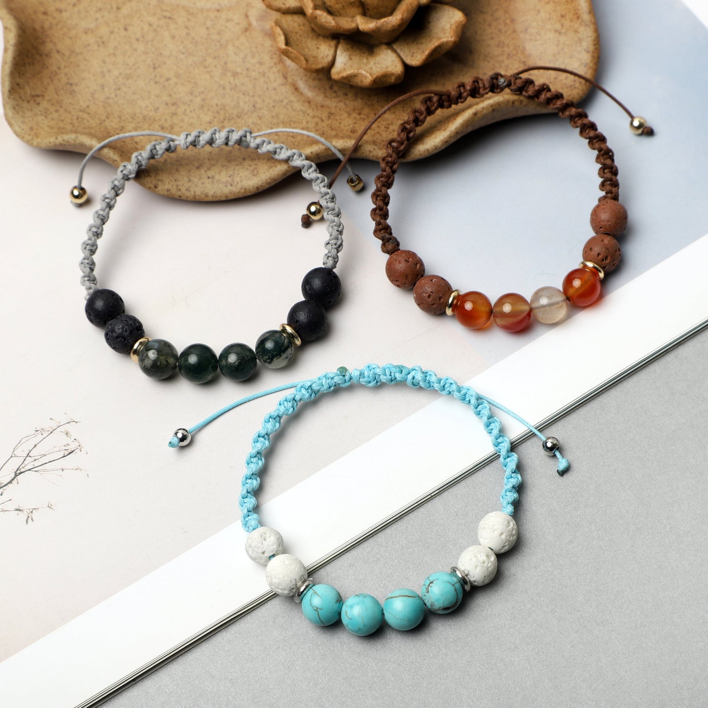 Weaved Bracelets( 8mm Gemstones, Lava Rock beads) ROLA DIRECT BUY