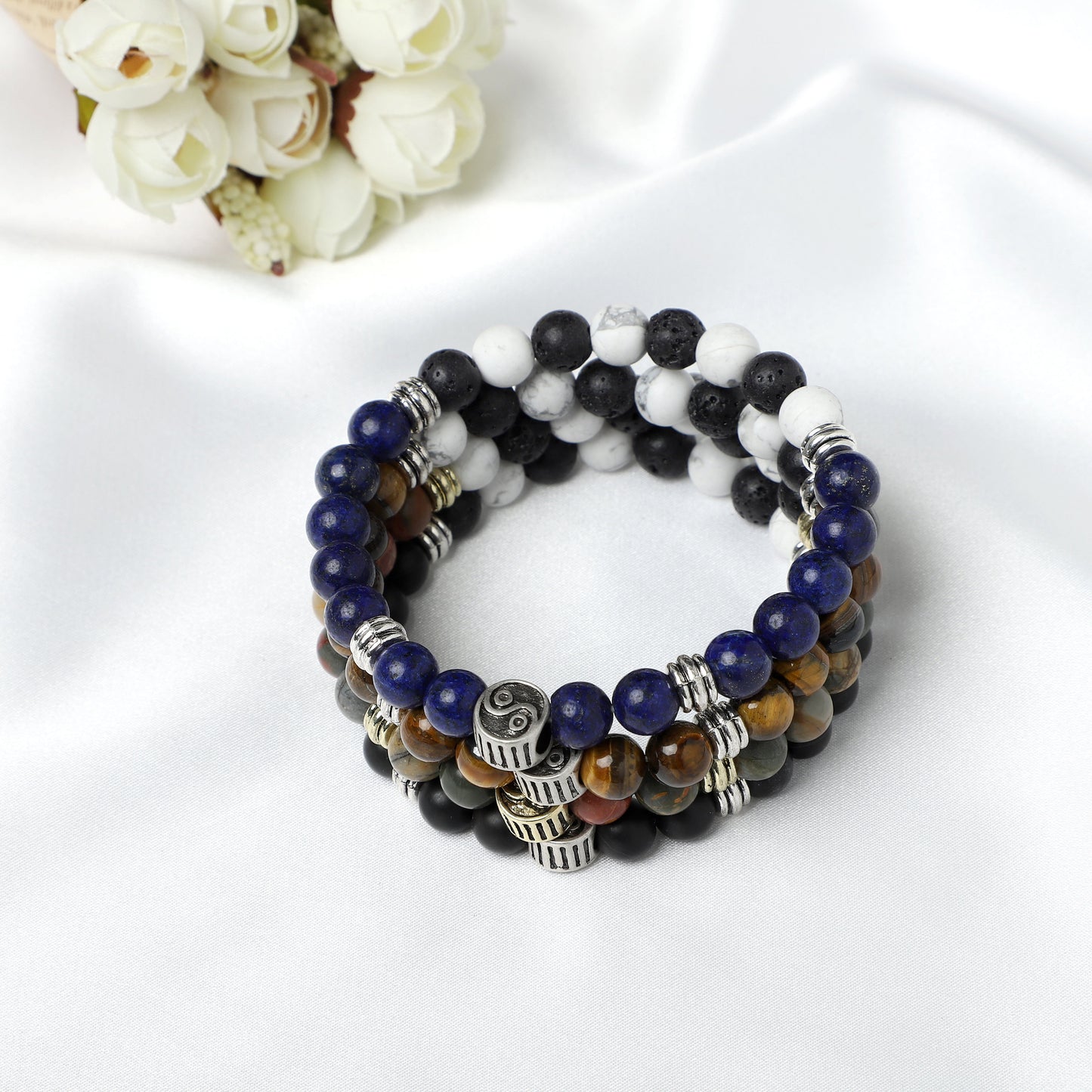 YIN YANG Bracelet (  8mm Lava Rock, Gemstone beads) ROLA DIRECT BUY