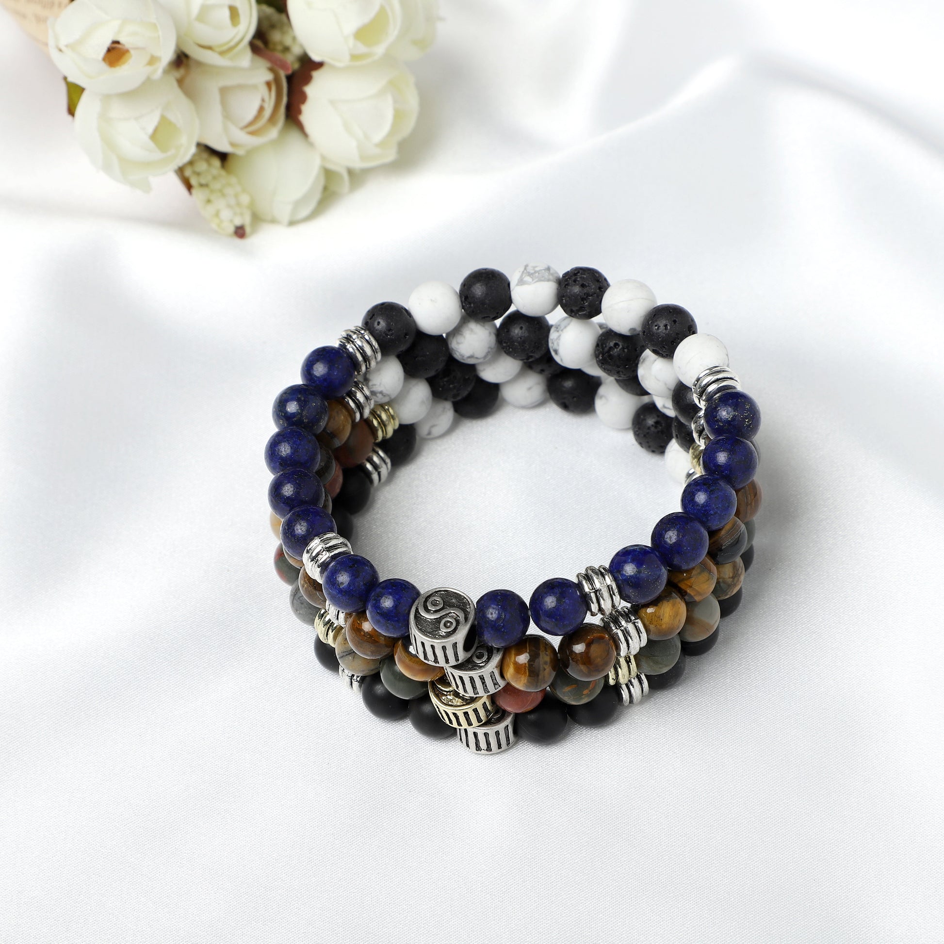 YIN YANG Bracelet (  8mm Lava Rock, Gemstone beads) ROLA DIRECT BUY